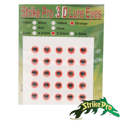 Объемные глаза наклейки Strike Pro 3D Lure Eyes 65mm #оранжевый 25шт