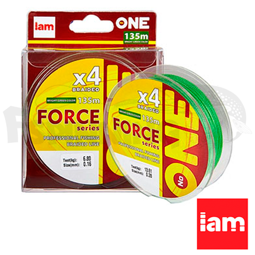 Шнур Iam №one Force X4 135m #0.08mm/2.73kg bright green - купить в интернет-магазине в Москве