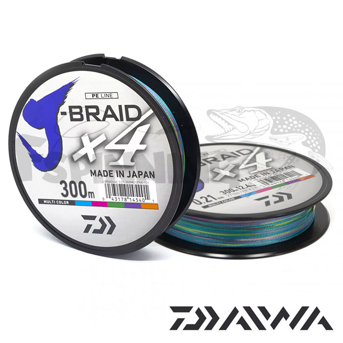 Шнур Daiwa J-Braid PE X4 300m multicolor 1.5 0.17mm 8.4kg - купить в интернет-магазине в Москве