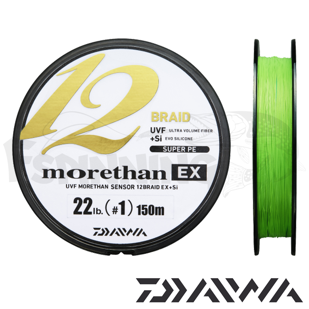 Шнур Daiwa Morethan EX 12 Braid UVF-Si Super PE 150m chartreuse #1.2 0.185mm/27lb/12.1kg - купить в интернет-магазине в Москве