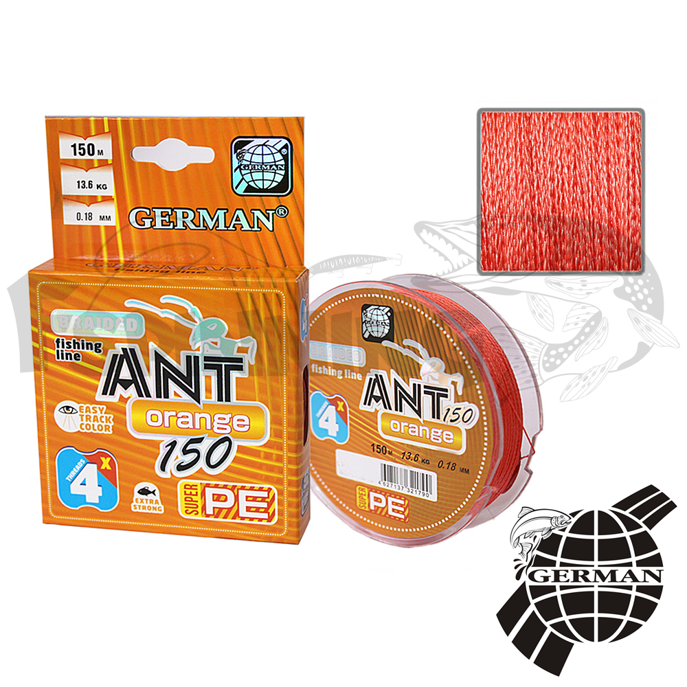 Шнур German ANT Orange X4 150m #0.30mm/29.2kg (оранжевый) - купить в интернет-магазине в Москве